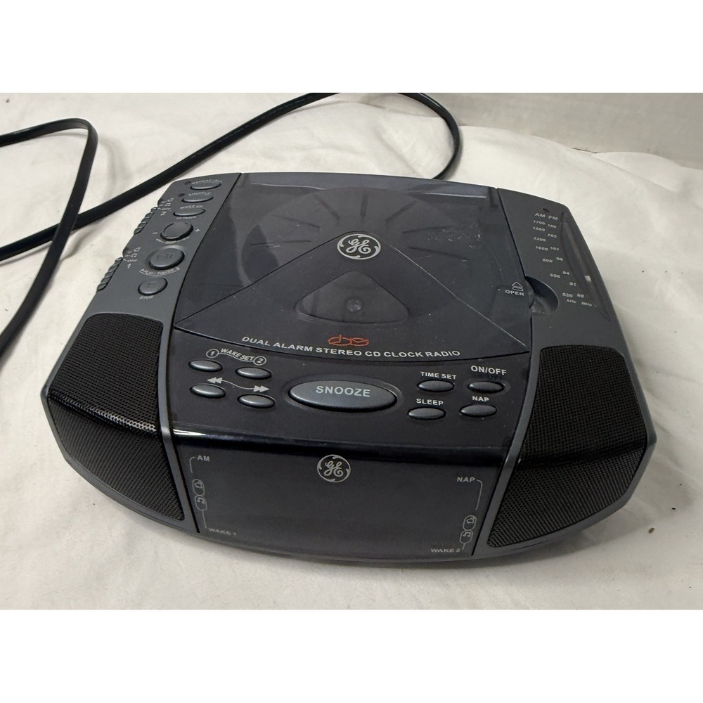 GE Dual Alarm Stereo CD Clock AM FM Radio Battery Backup 7-4897A Storm Hurricane